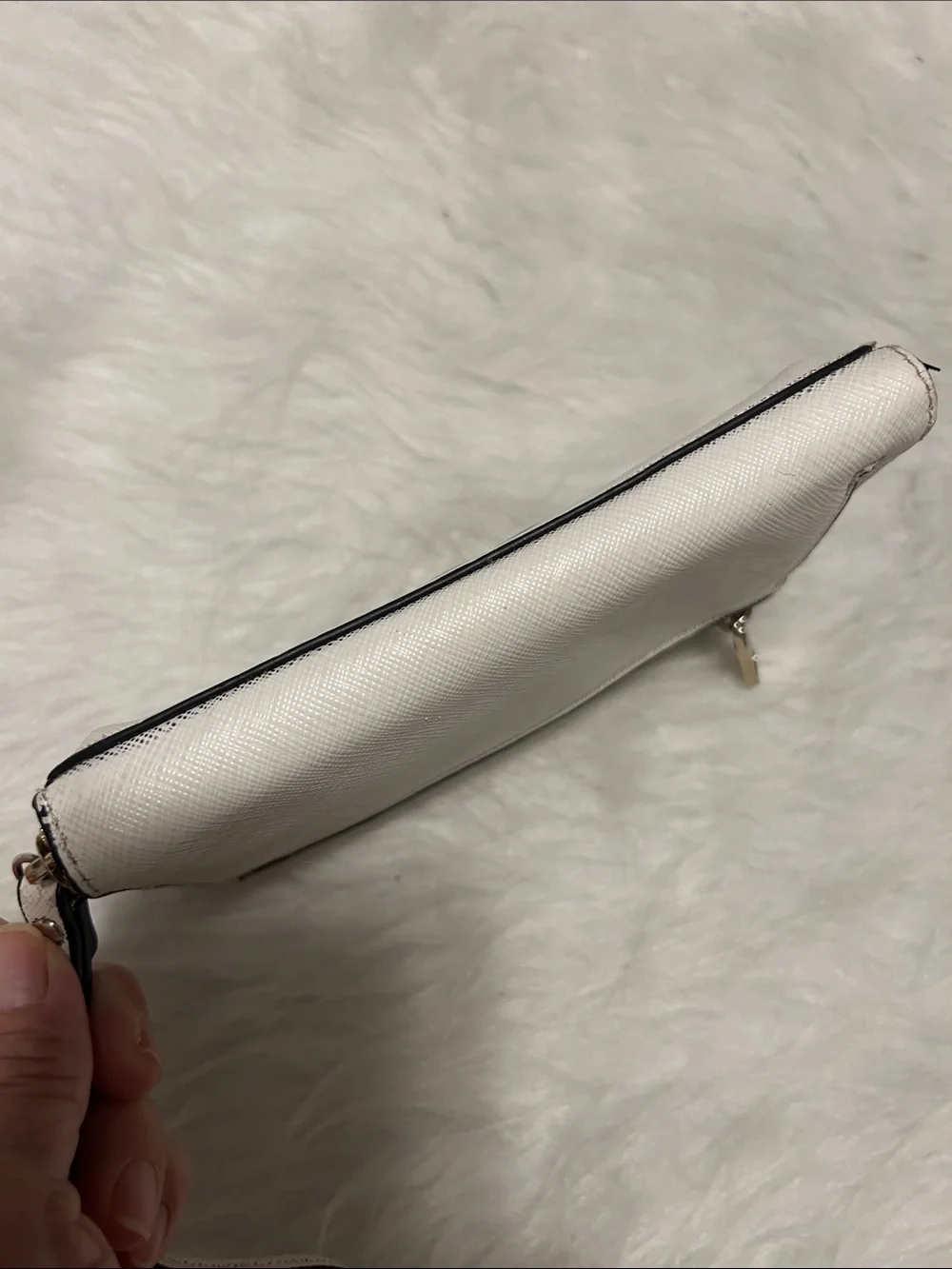 Tory Burch Cream Leather Wristlet with Gold Logo